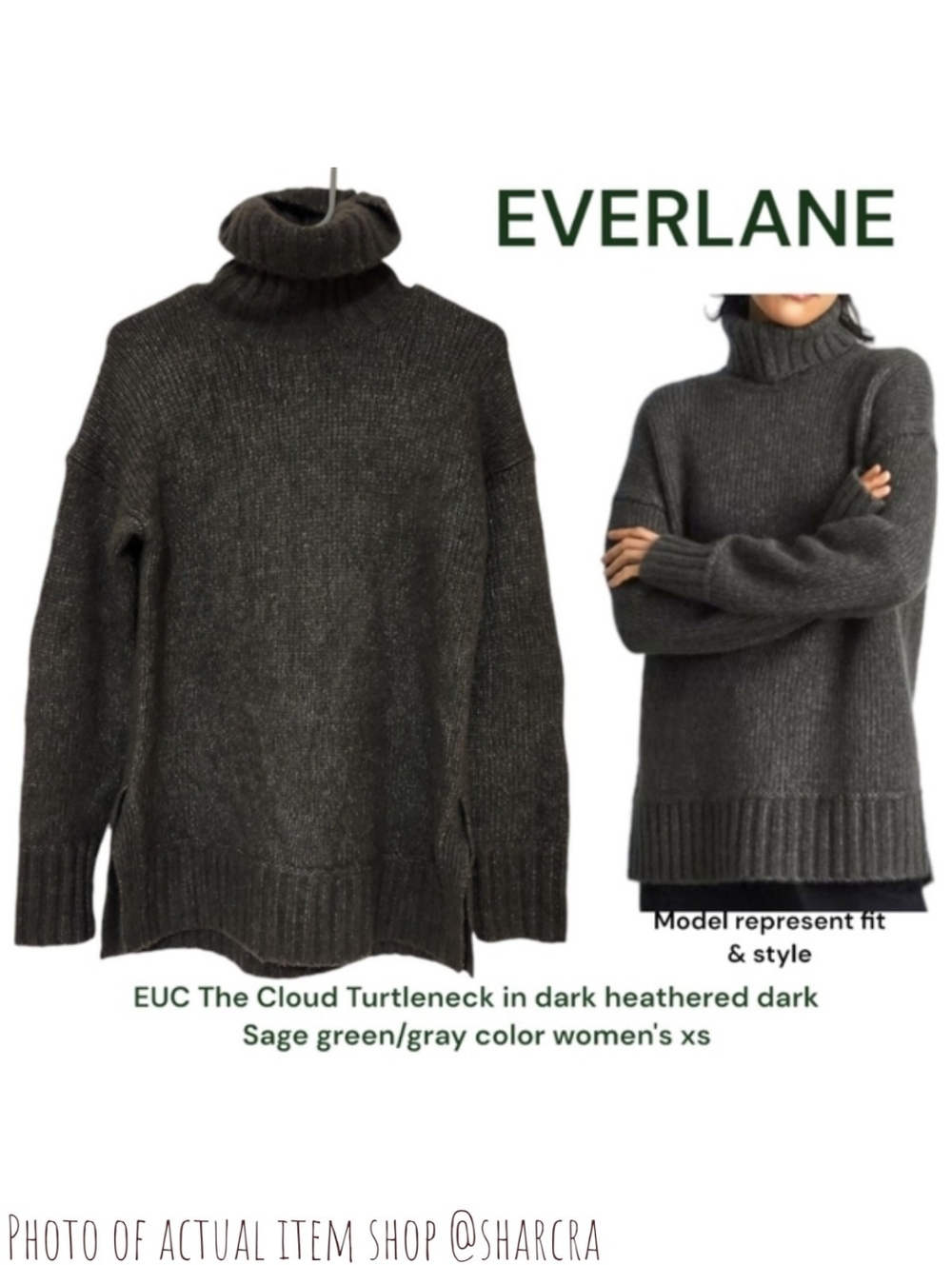 Everlane Women The Cloud Turtleneck Oversized Sweater Wool Alpaca Blend Green XS